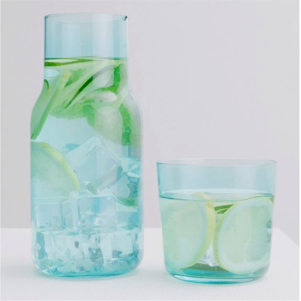 NEW Jonathan Adler BIBA Bedside Carafe & Glass Cup Set Blue Glass New in box